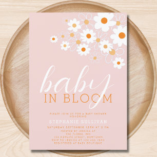 Invitation Bébé en fleur Baby shower rose marguerite