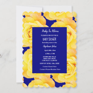 Invitation Bébé en fleur Baby shower Roses Jaunes Marine Bleu