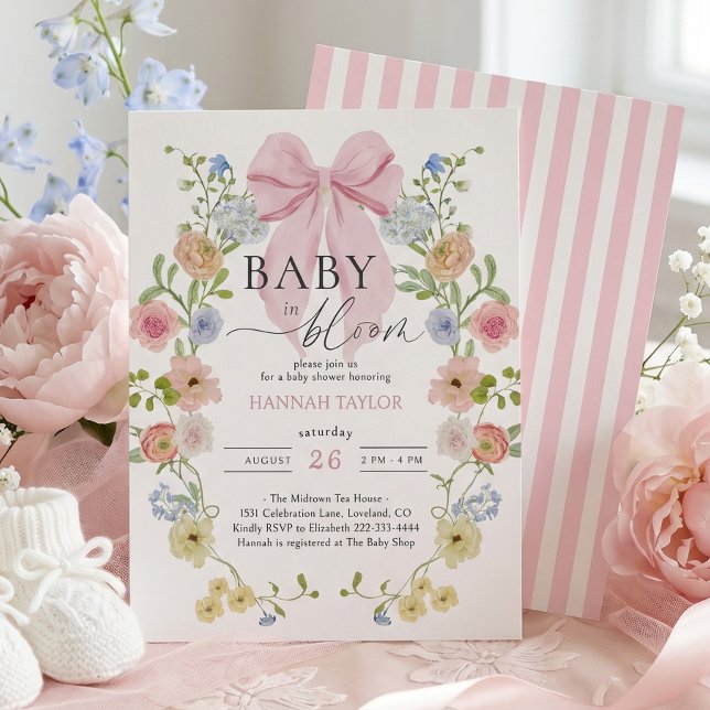 Invitation Bébé en Fleur Baby Shower Ruban Rose (Créateur téléchargé)