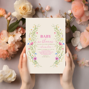 Invitation Bébé en fleur Baby shower vert & or