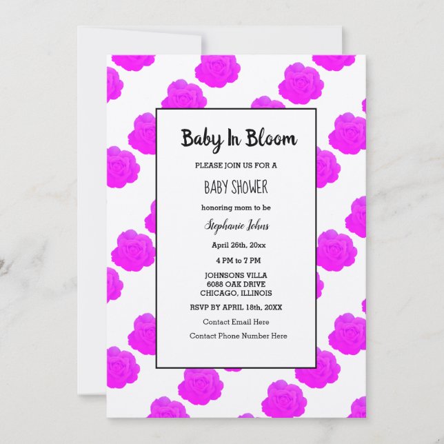 Invitation Bébé En Fleur Baby shower Violet rose Kraft mou (Devant)