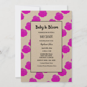 Invitation Bébé En Fleur Baby shower Violet rose Kraft mou