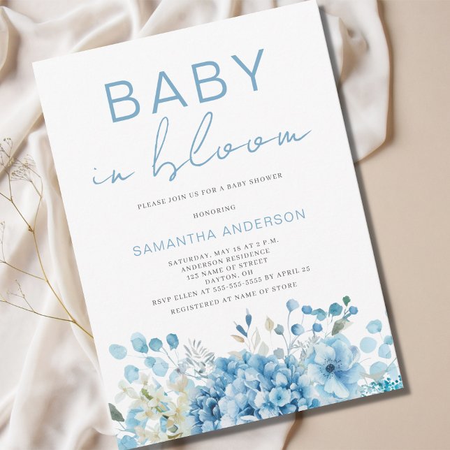 Invitation Bébé En Fleur Bleu Floral Baby shower Garçon (Créateur téléchargé)
