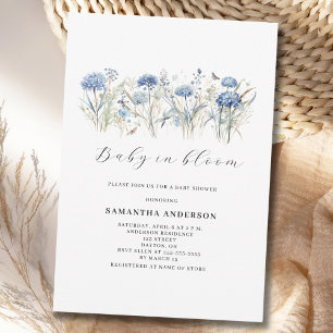 Invitation Bébé En Fleur Bleu Floral Baby shower Garçon