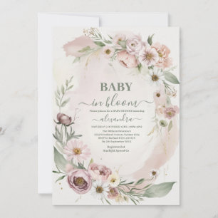 Invitation Bébé En Fleur Bleu Ressort Baby shower Floral