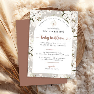 Invitation Bébé En Fleur Boho Aquarelle Baby shower Floral