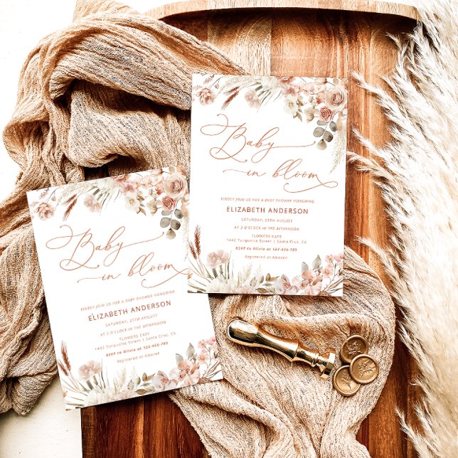 Invitation Bébé en Fleur Boho Automne Baby shower floral (Créateur téléchargé)