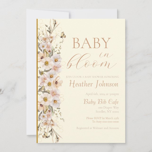 Invitation Bébé En Fleur Boho Baby shower neutre (Devant)