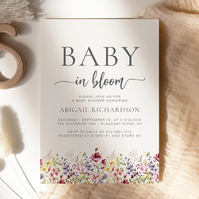 Invitation Bébé en Fleur Boho Fleur sauvage Baby shower beige (Créateur téléchargé)