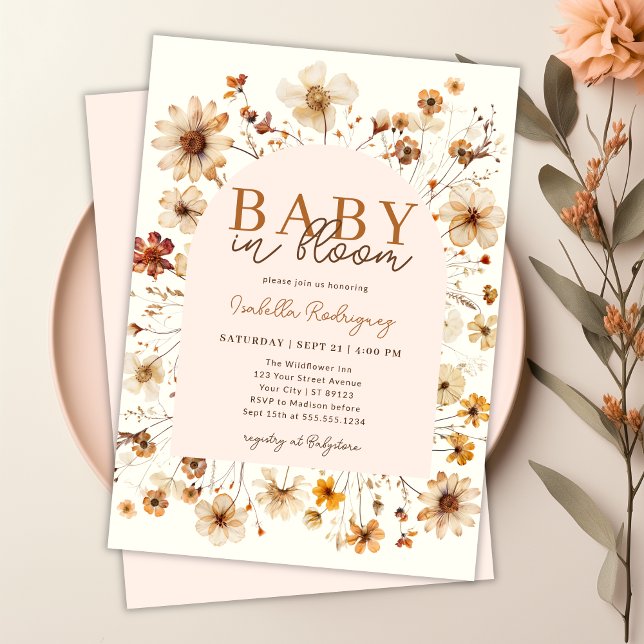 Invitation Bébé en Fleur Boho Floral Girl Baby shower (Baby in Bloom Boho Floral Girl Baby Shower Invitation)