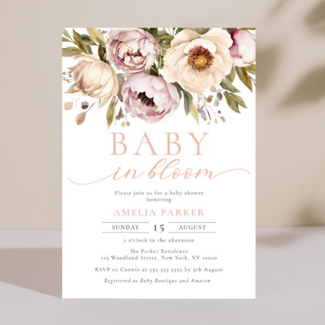 Invitation Bébé En Fleur Boho Floral Peonies Baby shower fill (Créateur téléchargé)