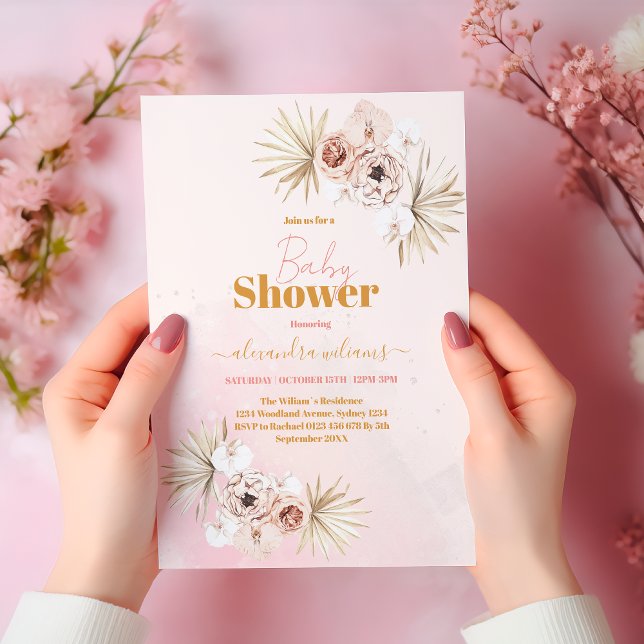 Invitation Bébé en Fleur Boho Pampas Baby shower en herbe (Créateur téléchargé)