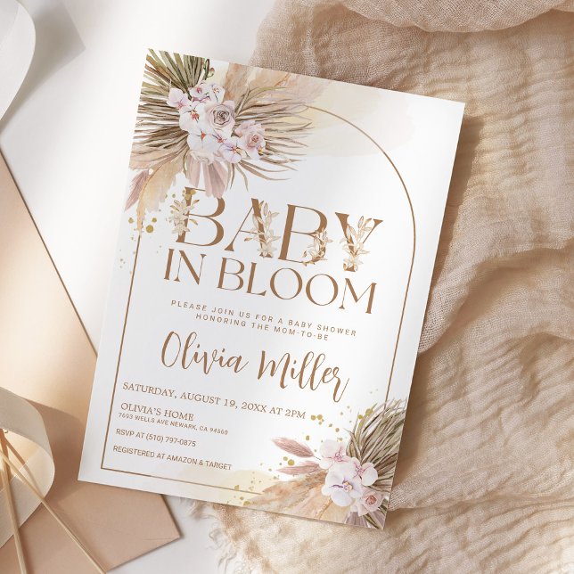 Invitation Bébé en Fleur Boho Pampas Baby shower en herbe (Créateur téléchargé)
