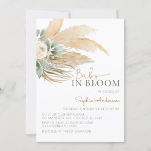 Invitation Bébé en fleur boho pampas herbe baby shower invita