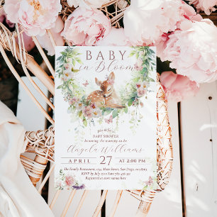 Invitation Bébé en Fleur Bois Floral Bébé Fille Douche