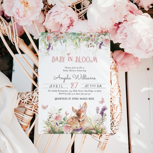 Invitation Bébé en Fleur Bois Floral Bébé Fille Douche (Créateur téléchargé)