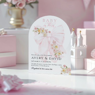 Invitation Bébé en Fleur Bow Printemps Jardin Fille Baby show