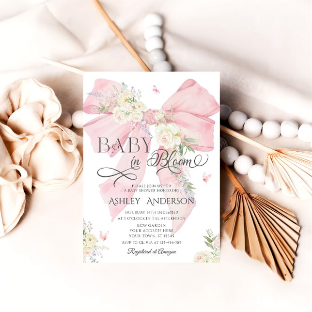 Invitation Bébé En Fleur Bow Rose & Baby shower Floral (Créateur téléchargé)
