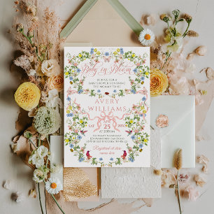 Invitation Bébé en Fleur Bow rose Baby shower Floral Fille