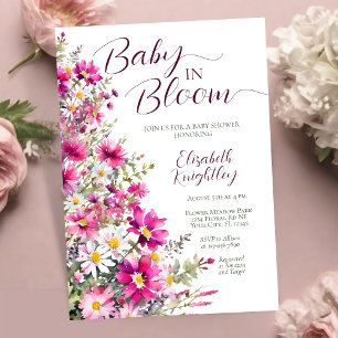 Invitation Bébé en Fleur Bright rose Floral Baby shower fille