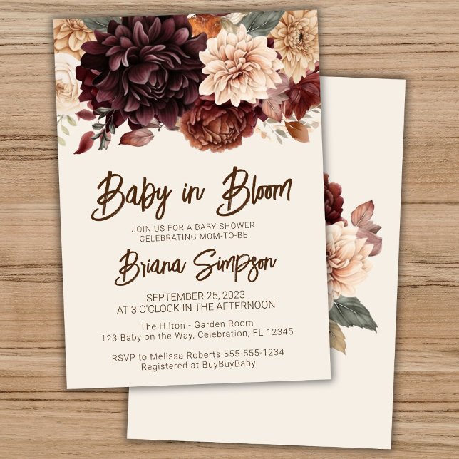 Invitation Bébé en Fleur Brown Beige Ivory Baby shower floral (Créateur téléchargé)