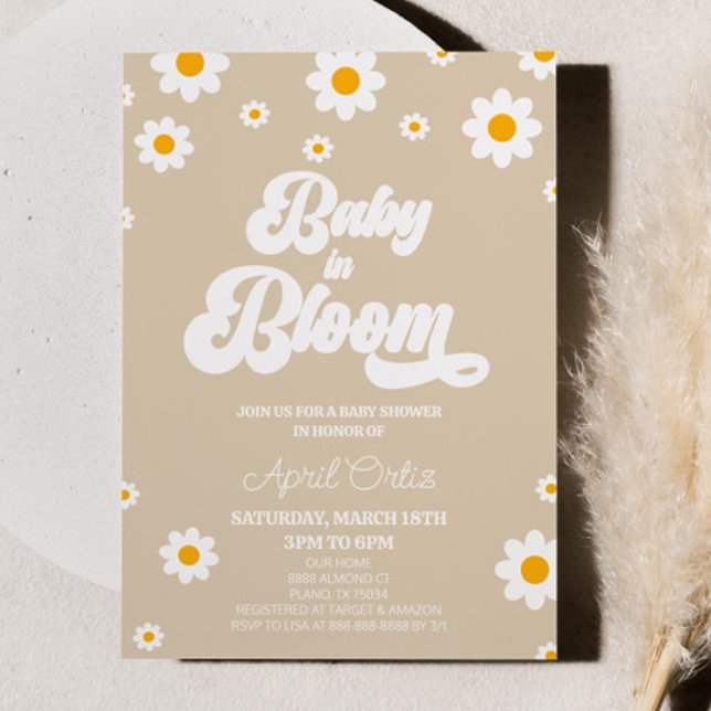Invitation Bébé En Fleur Brown Retro Daisy Baby shower Fleur (Créateur téléchargé)
