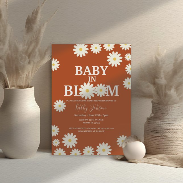 Invitation Bébé en Fleur Daisy Baby shower en terre cuite Boh (Créateur téléchargé)