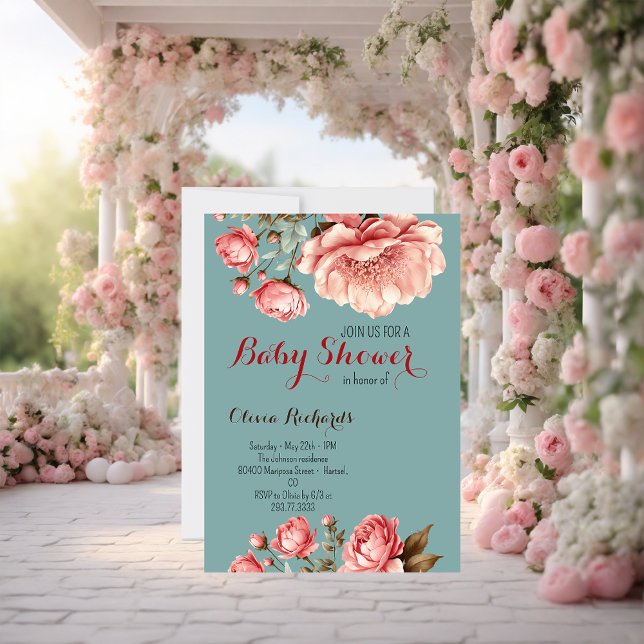 Invitation Bébé en fleur Delicate Baby shower rose (Créateur téléchargé)