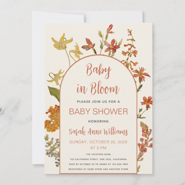 Invitation Bébé en Fleur Dou shower Fleurs sauvages Aquarelle (Devant)