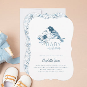 Invitation Bébé En Fleur Dusty Baby shower Chinoiserie Bleu