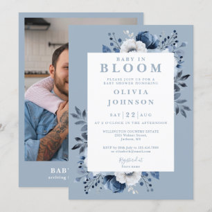 Invitation Bébé en fleur Dusty Blue Floral Baby shower photo