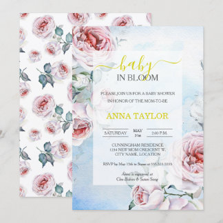 Invitation Bébé en Fleur Élégant Baby shower Floral Bleu