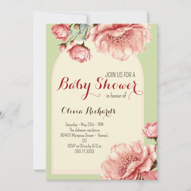 Invitation Bébé en fleur Élégant Baby shower rose en (Devant)