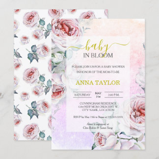 Invitation Bébé en fleur Élégant Baby shower rose floral