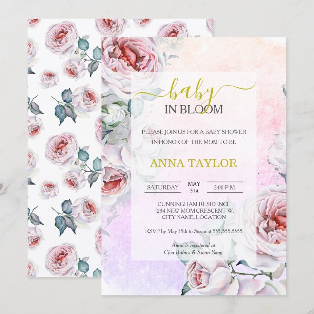 Invitation Bébé en fleur Élégant Baby shower rose floral (Devant / Derrière)