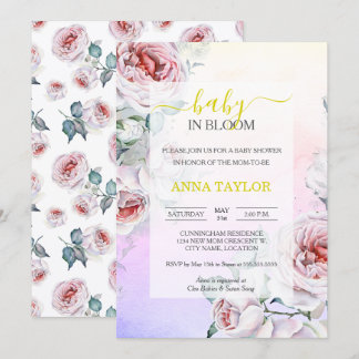 Invitation Bébé en Fleur Élégant Baby shower rose floral