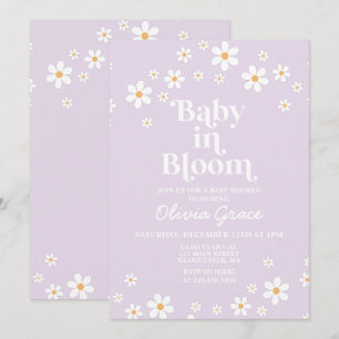 Invitation Bébé en Fleur Fête Bébé Rétro Marguerite Lavande