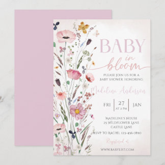 Invitation Bébé en Fleur Fête de Bébé Rose Fleur Sauvage