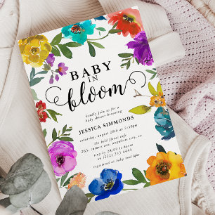 Invitation Bébé en Fleur Fête de Naissance Florale Brillante