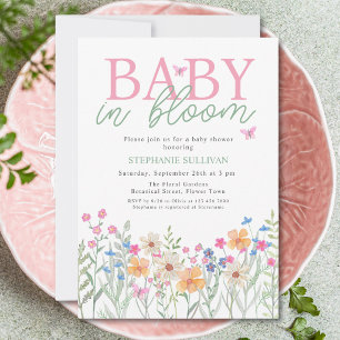 Invitation Bébé en Fleur Fête Prénatale pour Fille