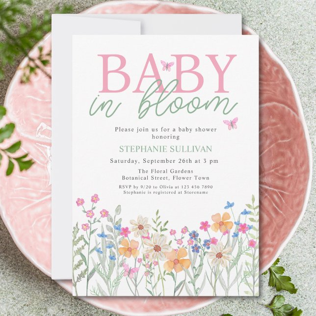 Invitation Bébé en Fleur Fête Prénatale pour Fille (Créateur téléchargé)