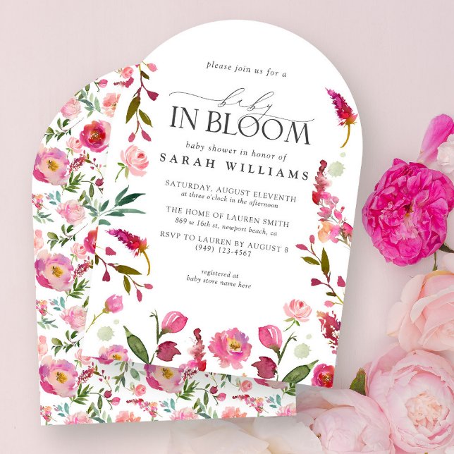 Invitation Bébé En Fleur Fille Aquarelle Rose Douche Florale (Créateur téléchargé)