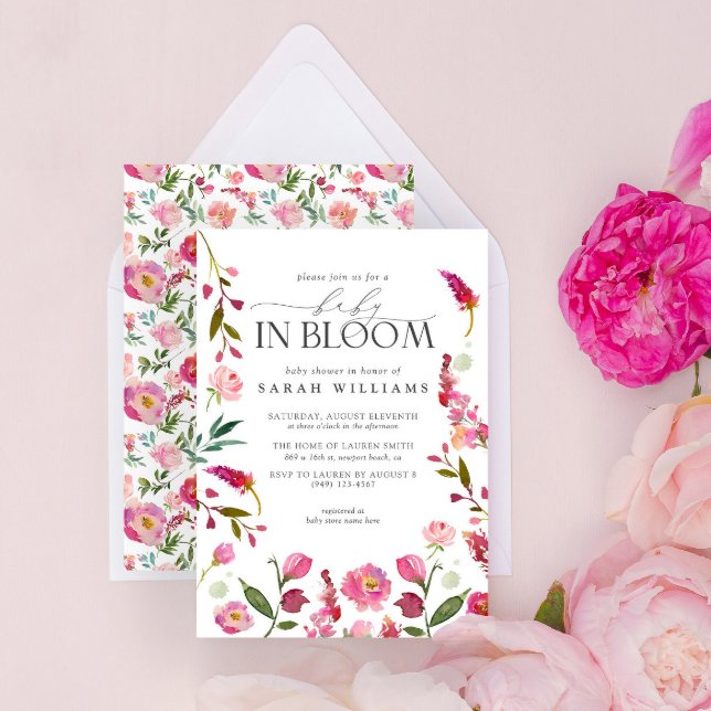 Invitation Bébé En Fleur Fille Aquarelle Rose Douche Florale (Easily personalize this beautiful baby shower invitation with your personal details)