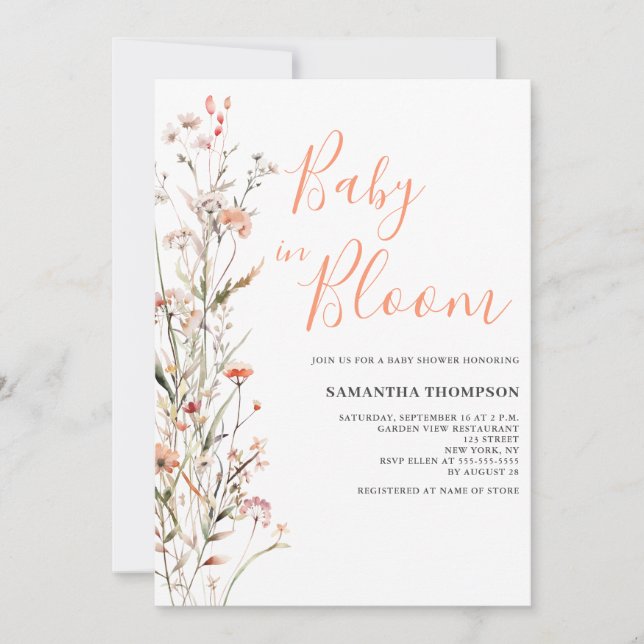 Invitation Bébé en Fleur Fille Baby Shower Fleur de Pêche (Devant)