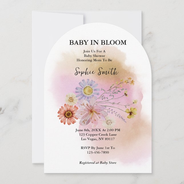 Invitation Bébé en fleur Fleur sauvage Aquarelle Arch (Devant)