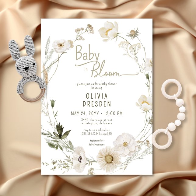 Invitation Bébé en fleur Fleur sauvage Baby shower de couronn (Baby In Bloom Wildflower Wreath Baby Shower Invitation)
