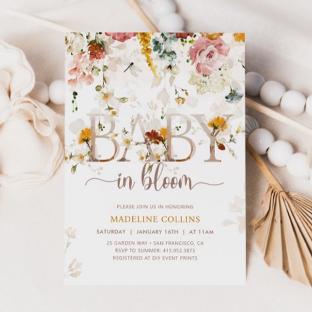 Invitation Bébé en Fleur Fleur sauvage Baby shower de jardin (Créateur téléchargé)