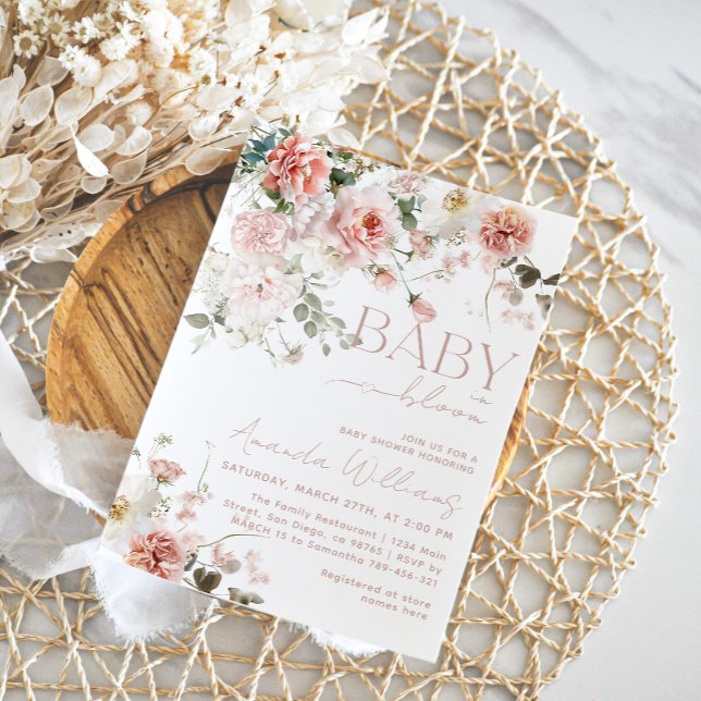 Invitation Bébé en Fleur Fleur sauvage Baby shower fille rose (Créateur téléchargé)