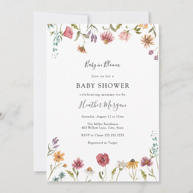 Invitation Bébé en Fleur Fleur sauvage Baby shower floral (Devant)