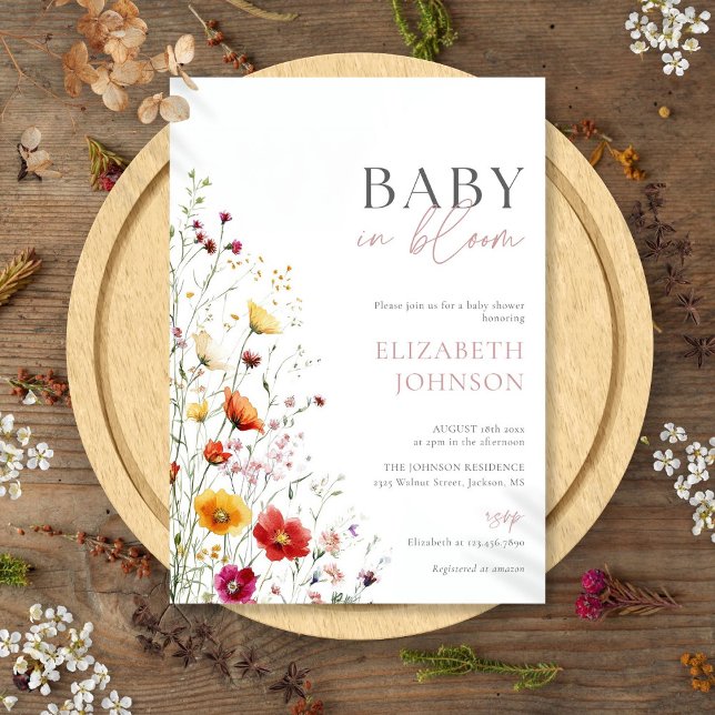 Invitation Bébé En Fleur Fleur sauvage Baby shower Floral (Baby In Bloom Wildflowers Floral Baby Shower Invitation)